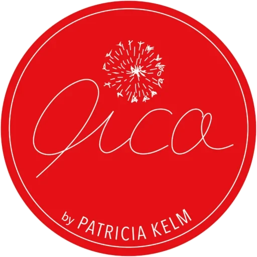 Logo von Pica by Patricia Kelm - ein roter Punkt mit dem handschriftlichen Schriftzug Pica und einem i-punkt in form einer stylischen Pusteblume